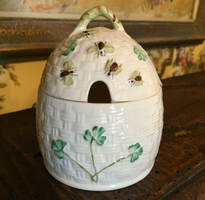 Belleek Irish Fine China Shamrock Design Jam Sugar Jar 